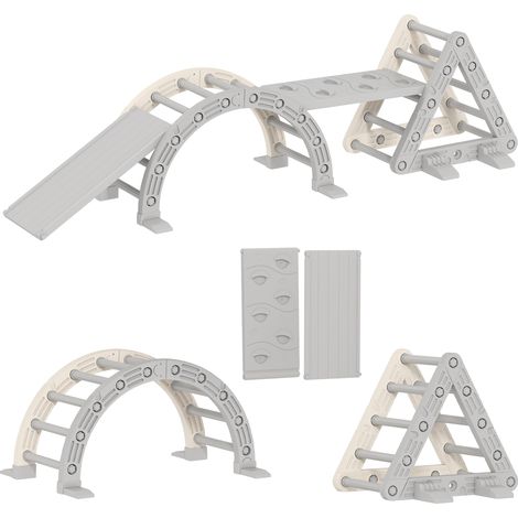 8 en 1 Triangle de grimpe pour enfants, arche d'escalade, rampe réversible pour escalade et toboggan, 279 x 80 x 69 cm, gris (1/5)