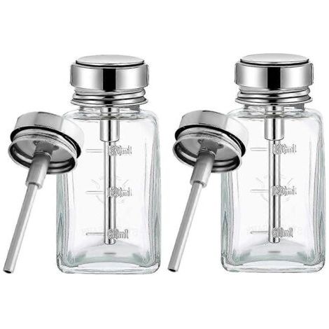 Set aus 2 transparenten 180-ml-Pumpflaschen mit Metall-Klappdeckeln (1/5)
