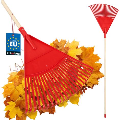 KOTARBAU® Rateau À Feuilles - Plastique - 48 cm - avec Manche en Bois - Extra-Click - Rateau Jardin - Ramasse Feuilles - Léger - Rouge & Bois - Ergonomique (1/5)