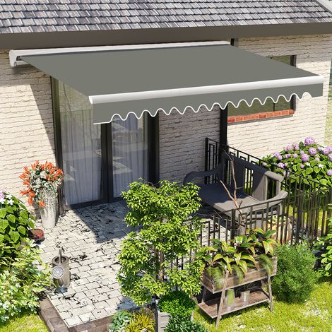Half Cassette Manual Awning Retractable Garden Patio Sun Shade Canopy Grey 3.5x2.5M