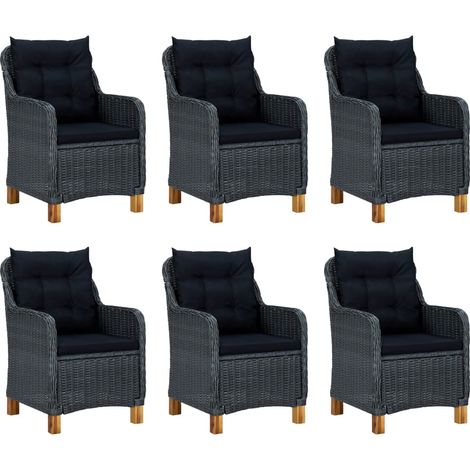 Set de 1 table et 6 chaises, Mobilier de salle à manger, avec coussins Résine tressée Gris foncé OIB1955E (1/5)