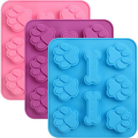 Silikonformen in Hundepfotenform, 3-teiliges Set, lebensmittelechte Formen, antihaftbeschichtete Silikonformen für Schokolade, Eiswürfel, Bonbons, Gelee und Leckereien (1/5)