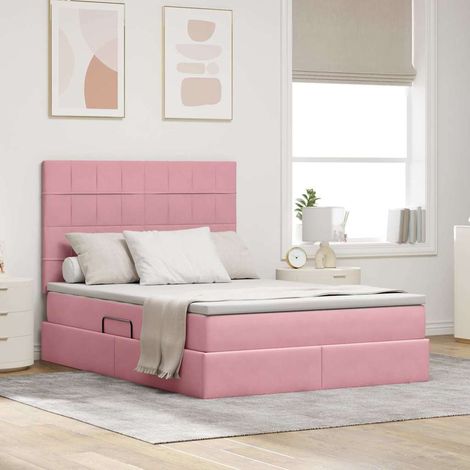 Cama con almacenamiento y LED Rosa 140 x 200 cm Terciopelo