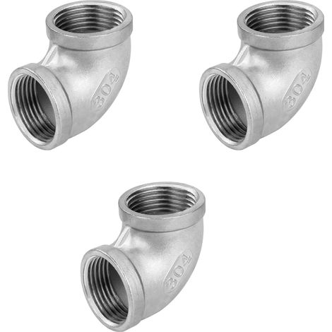 Raccord Coudé en Acier Inoxydable, 3 Pièces 1/4" Femelle à 1/4" Femelle Filetés Coude Acier Inoxydable 304 Raccord Tuyau 90 Degré, Connecteur de Plomberie pour Eau, Air, Huile (1/4)