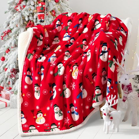 Plaid de Noël en sherpa - Couverture douce et moelleuse en flanelle polaire et microfibre, idéale pour le canapé, le lit et le fauteuil, décoration festive pour les fêtes de fin d'année (1/5)
