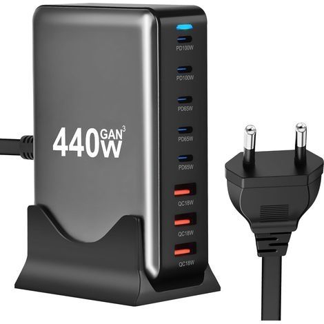 Chargeur 440W - Station de Charge USB-C/USB-A 8 Ports avec 5 USB-C et 3 USB-A PD PPS 100W - Bloc d'Alimentation pour MacBook Pro/Air, Samsung (1/5)