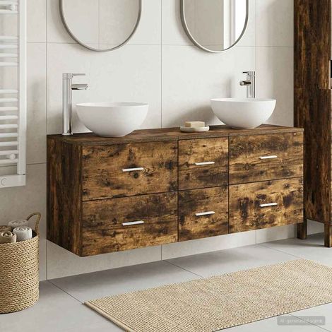 vidaXL Bathroom Cabinet Set 3 pcs Smoked Oak 129 x 41 x 80 cm (1/5)