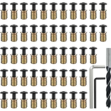 50 jeux d'inserts filetés et de vis 1/4-20 x 19/32" pour bois, assortiment de vis et écrous à tête hexagonale pour meubles - JBMEDIA (1/4)