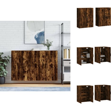Wandschränke 2 Stk. Räuchereiche 69,5x34x90 cm - Hängeschrank - Sideboard - Regal - Holzmöbel - Küchenregal (1/5)