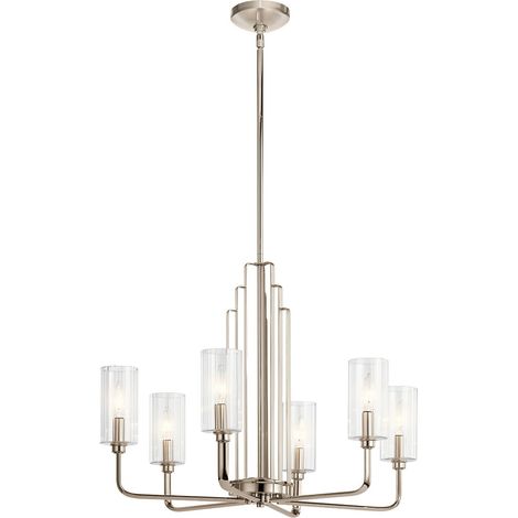 Kronleuchter Metall Glas 68,6 cm breit H: max. 169,8 cm Nickel poliert E14 Jugendstil (1/5)