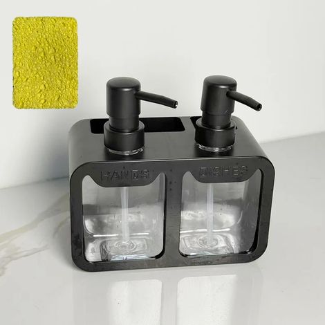 Distributeur de savon pour les mains et de liquide vaisselle (noir) pour la cuisine, double distributeur avec porte-éponge et support pour brosse, rangement 3 en 1, idéal pour les plans de travail sou (1/5)