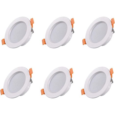Set mit 6 weißen LED-Einbaustrahlern, ultradünne LED-Deckenstrahler, 500 Lumen, AC 220-240V IP44 7W 70-85MM 3000K Warmweiß [Energieklasse A]