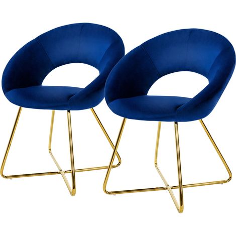 ML-Design Esszimmerstühle 2er Set Blau aus Samt, Wohnzimmerstuhl mit runder Rückenlehne, Polsterstuhl mit goldene Metallbeine, Ergonomische Esstisch Sessel, Küchenstuhl Schalenstuhl Schminktisch Stuhl