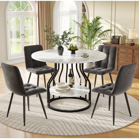 Set tavolo e 4 sedie 5 pezzi, tavolo rotondo 80 cm, effetto marmo, grigio HAVRYA (1/5)
