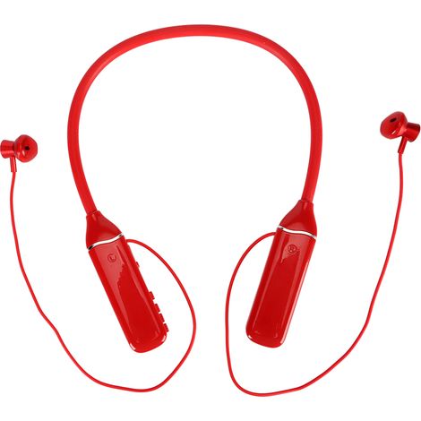 Écouteurs Bluetooth tour de cou avec indicateur de batterie LED, lecteur de carte mémoire, embouts magnétiques et rétroéclairage RGB rouge. (1/5)