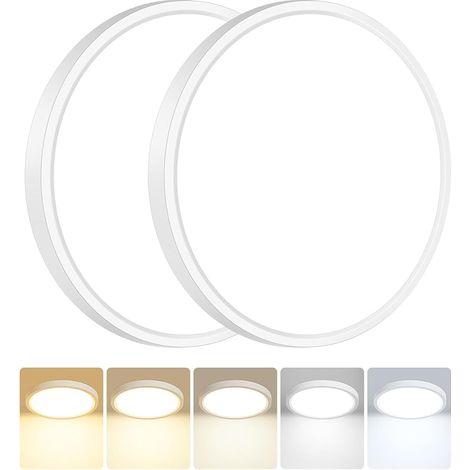 Lot de 2 Plafonnier LED, 15W 1500LM Luminaire Plafonnier Salle de Bain, IP54 Etanche & 5 Couleurs(3000K/3500K/4000K/5000K/6500K), Lampe Plafond Rond pour Cuisine, Chambre, Couloir, Garage (1/5)