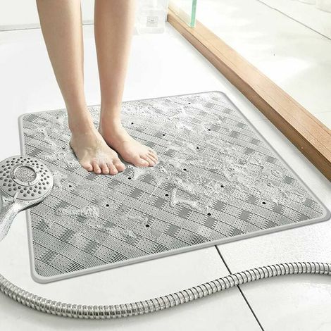 Rutschfeste quadratische Duschmatte mit Saugnäpfen und Abflusslöchern – schimmelresistente Duschmatte aus Gummi – große Duschmatte für Badezimmer 53 x 53 cm (grau) (1/5)