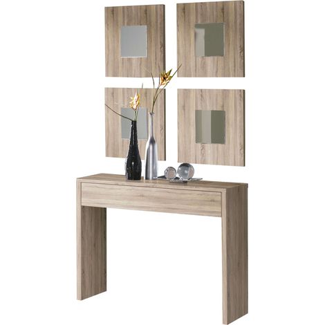 Mueble Recibidor Consola con 4 Espejos Lupe 100x76x30cm Roble Cambrian (1/2)