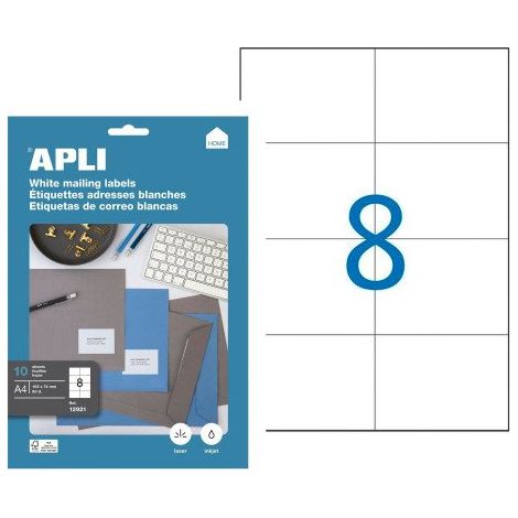 Etiquettes adresse jet d'encre, laser et copieur 105 X 74 mm Apli blanche - Boîte de 80 (1/2)