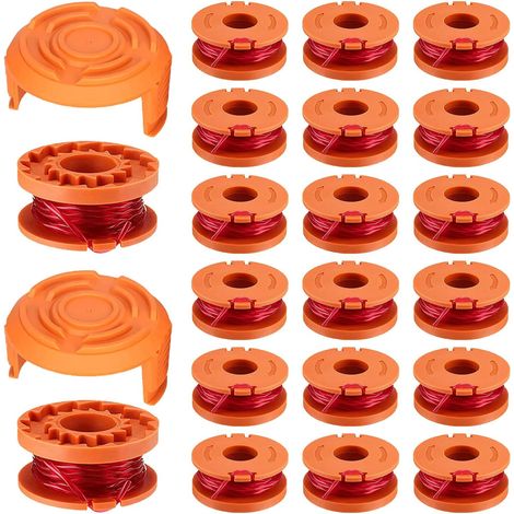 20-teiliges Ersatzspulen-Set für Rasentrimmer, 10-Fuß-Rasentrimmerspule, 0,065"-Ersatzspule für Rasenmäher für WA0010 (20 Spulen + 2 Kappen)
