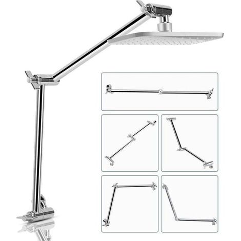 Bras Douche, Acier Inoxydable D'extension de Douche Accessoires pour Bras de Douche Tube D'extension Bras de Tête de Douche Support (Argenté) (1/4)