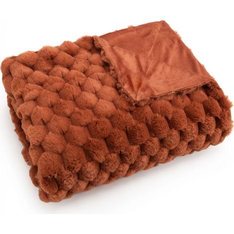 Plaid terracotta 130x170cm – Tissu doux 100% polyester – Coloris chaleureux pour décoration intérieure – Lavable en machine à 30° – Amadeus (1/5)