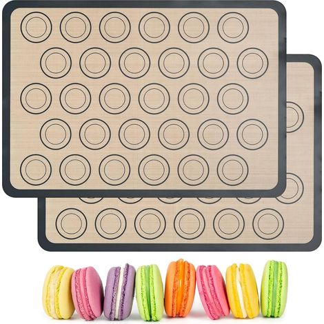2 Pièces Tapis de Cuisson, Réutilisable Antiadhésif Tapis Macaron, Rectangulaire Macarons Silicone pour Macarons sans Défaut, Cuisine Accessoires pour Cookies, Pizza, Pain, Pâte (1/5)