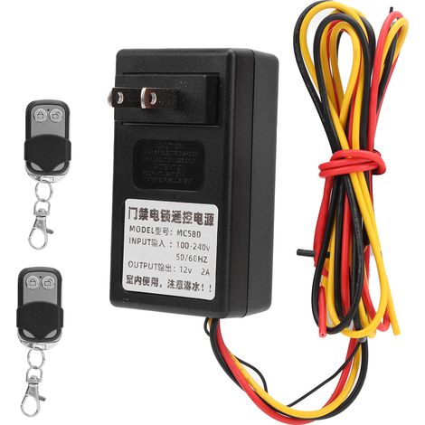 Alimentation électrique 12V 2A avec télécommande sans fil, transformateur de tension pour moteur et serrure à carte, prise américaine 100-200V (1/5)
