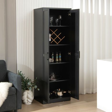 Armoire de Rangement 2 Portes 4 Étagères Métal 59x43,5x178cm Noir CW31620 (1/3)