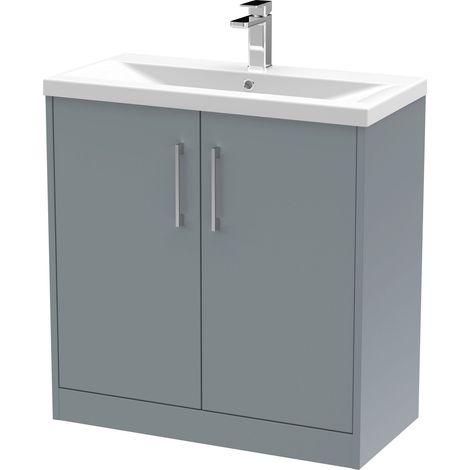 Winshill Contemporary 2 Door Floor Standing Vanity Unit with Mid-Edge Basin, Grey, 800mm