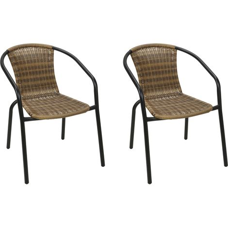 2 Stück Bistro Stapelstuhl Stahl / Rattan, Schwarz/Cappuccino-X58000050-2 (1/4)