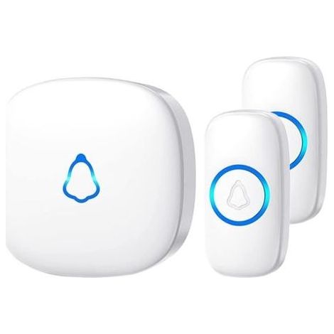 Wasserdichte, kabellose Außentürklingel mit 1 Empfänger und 2 batteriebetriebenen Sendern, 58 Klingelmelodien, 5 Lautstärkestufen (120 dB), LED-Anzeige, 300 m Reichweite – ideal für Haus und Wohnung. (1/5)