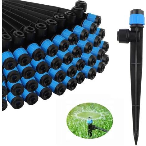 Pair Goutteurs d'eau D'irrigation, Émetteurs Goutte à Goutte Réglables Irrigation Goutte à Goutte à Micro-débit Système D'arrosage à 360 Degrés pour Tube 4mm/7mm (Vortex-50P, Bleu) (1/5)