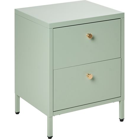 Mesita de noche industrial moderna de acero con 2 cajones dormitorio verde menta Kylea