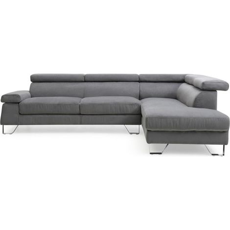 Paris Prix – Canapé d'angle droit 5 places 260cm en velours gris – Structure en bois massif – Têtières et accoudoir relevables – Tendance moderne (1/5)