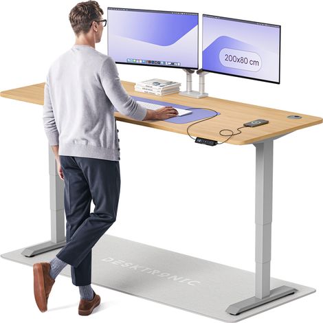 Desktronic Bureau assis debout HomePro - 200x80cm - Gris/Chêne