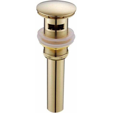 Aiperq Moderne Pop-up Rétro Bouchon Bonde de Lavabo Vidange Clic-clac avec Trop-Plein en Laiton Doré Universel Valve Draineur d’Evier Vasque Siphon avec Trou de Débordement Poli- ave