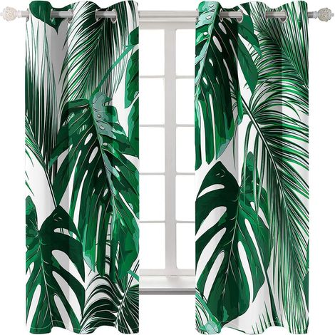 Rideaux à œillets exquis pour chambre d'enfant -Art végétal vert 170 x 200 cm -Rideaux 3D -Rideaux perforés opaques d'intérieur -Isolation et réduction du bruit -Applicable à la chambre à coucher - 67 (1/5)