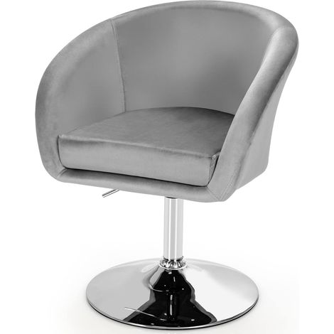 Goplus – Tabouret de bar en velours gris – Hauteur réglable 72-86 cm – Pivotant 360° – Dossier rond ergonomique – Base métal antidérapante (1/5)