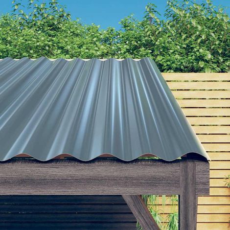 Lot de 12 Panneaux de toit Couverture - Panneau de bardage Acier enduit de poudre Gris 80x36 cm BV246431 - BonneVie (1/5)