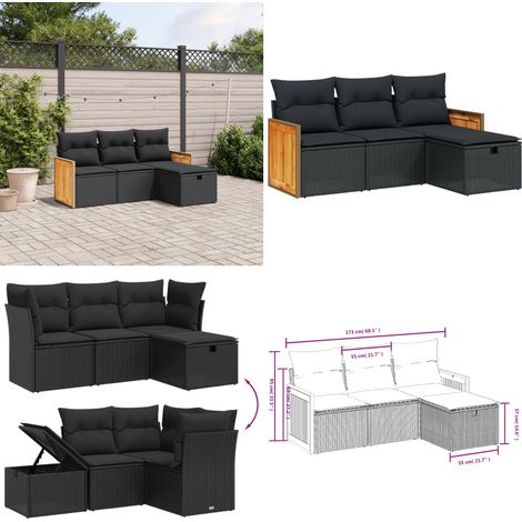 4-tlg. Garten-Sofagarnitur mit Kissen Schwarz Poly Rattan - Gartengestell - Gartenmöbelset - Outdoor-Lounge - Lounge Set - Rattan Sessel - Home & Living (1/4)