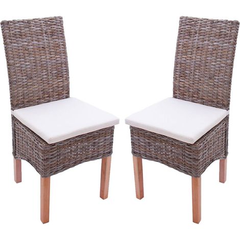 Lot de 2 chaises M44 salle à manger, rotin kubu/bois, 47x52x97cm - avec coussins (1/2)