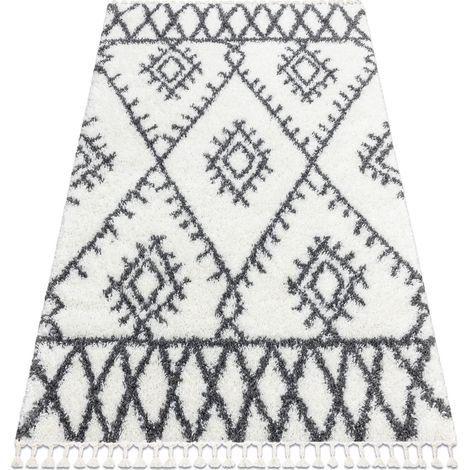 Carpet UNION 3481 Zigzag cream / grey Fringe Berber Moroccan shaggy white 120x170 cm