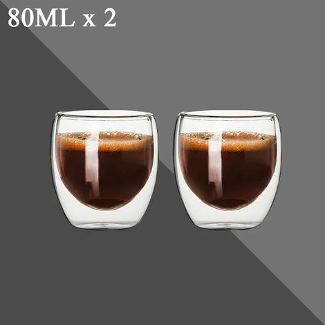 80 ml doppelwandiger Glasbecher, 2/12-teiliges transparentes, handgefertigtes, hitzebeständiges Tee- und Espresso-/Milchbecher-Set, Geschenkset, 2 Stück 80 ml wie abgebildet (1/5)