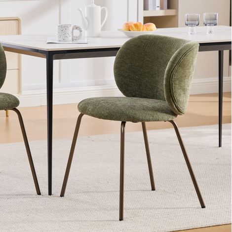 Silla comedor chenilla verde con respaldo curvo acogedor OKMYHOME (1/5)