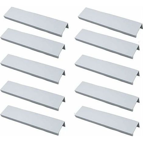 Lot de 10 Poignée Profil Poignée de Meuble Cuisine Poignée Invisible Poignee de Meuble Brossé Poignée Meuble argent en Alliage d'Aluminium Entraxe 96mm (1/5)
