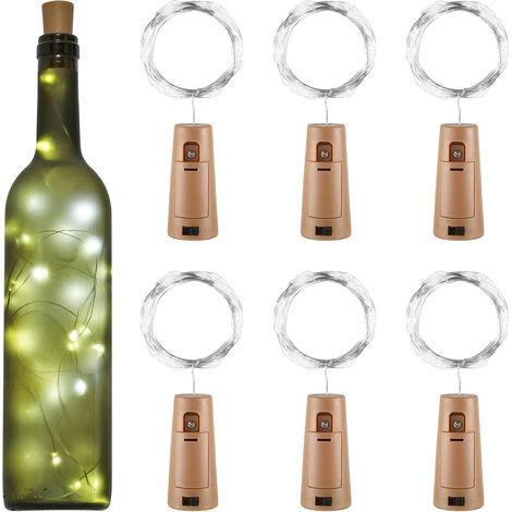 LED-Flaschen-Lichterkette, 2 m, 20 LEDs, Flaschenlicht, LED-Flaschendeckel-Licht, wasserdicht, flexibel, Silberdraht, Dekoration für Party, Hochzeit (kaltweiß) (1/5)
