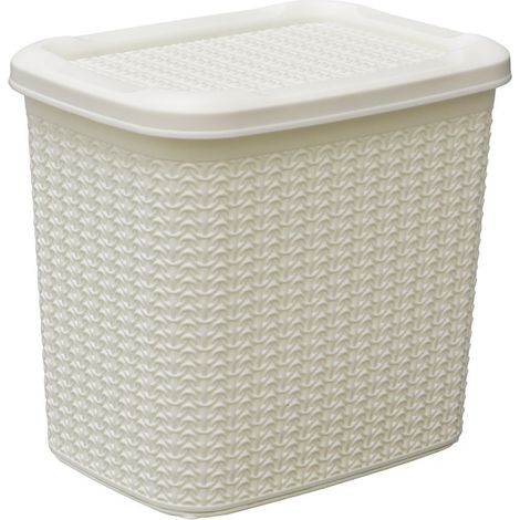Knit Design Loop Plastic Lidded Storage Box, Ivory (1/3)