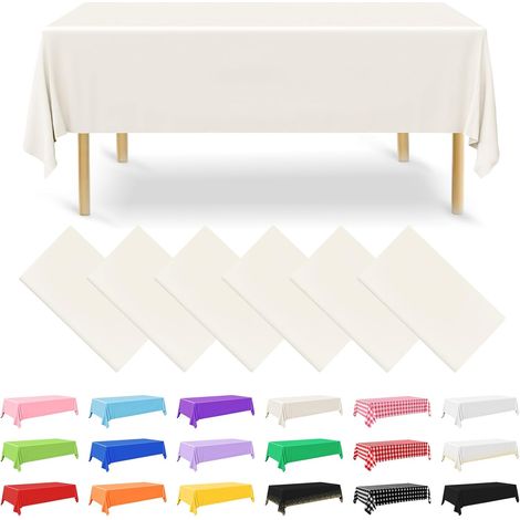 Lot de 6 nappes rectangulaires jetables en Plastique Ivoire de 137 x 274 cm pour fête, fiançailles, Mariage, baptême, Anniversaire (1/5)