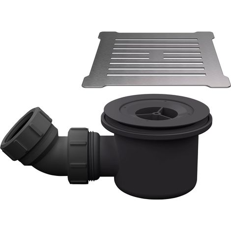 Nuie Square Black Shower Tray Waste with Brushed Pewter Grill (1/2)